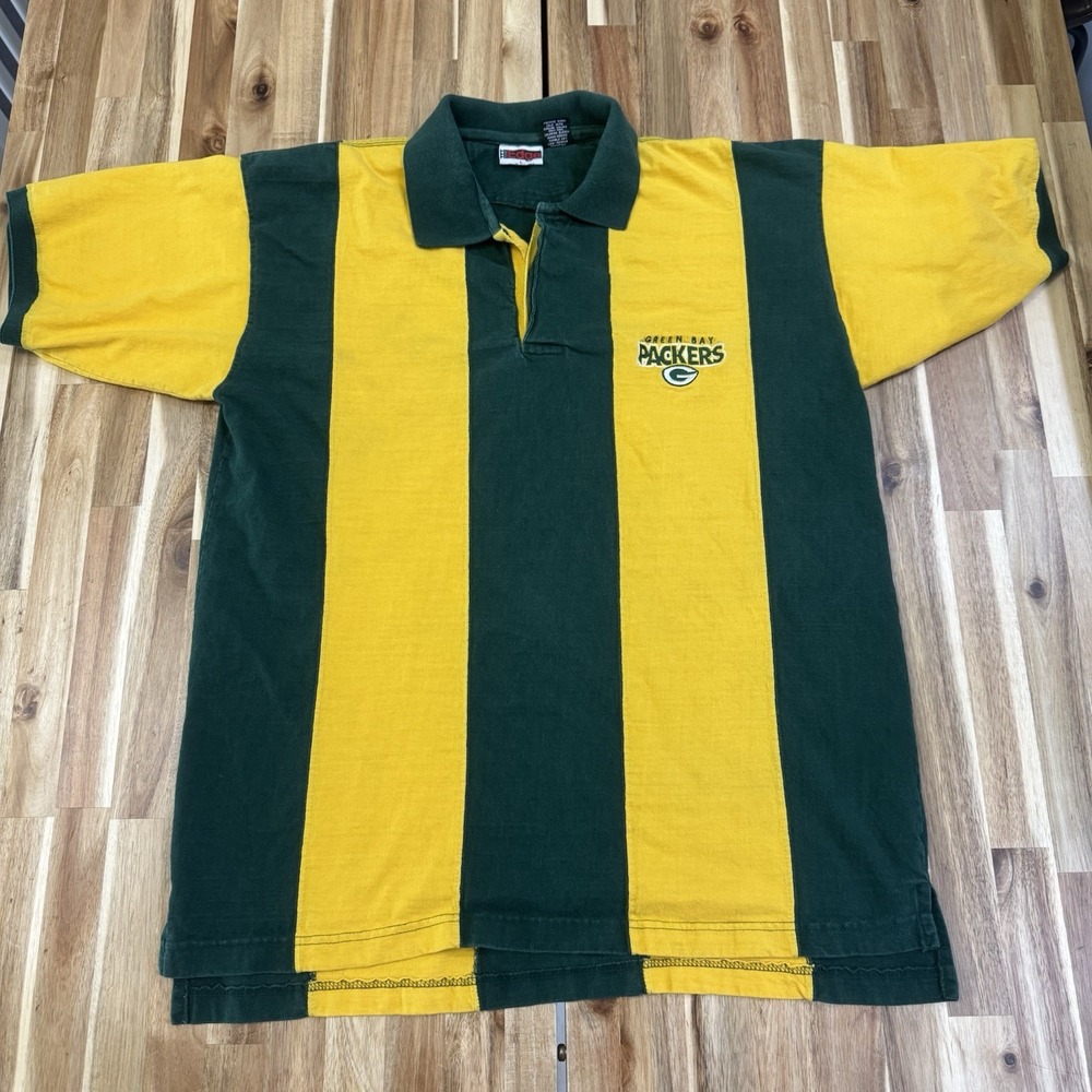 Vintage Green Bay Packers Polo Shirt Mens L Rugby Short Sleeve NFL Football 90s